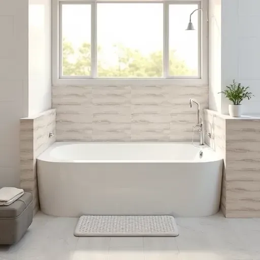 Pristine handicap accessible bathtub in modern Landenberg bathroom with natural light, anti-slip flooring, minimalist fixtures, and safety features