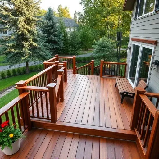 Beautiful completed wooden deck in Landenberg PA with modern railings built-in seating lighting lush greenery and landscaped yard