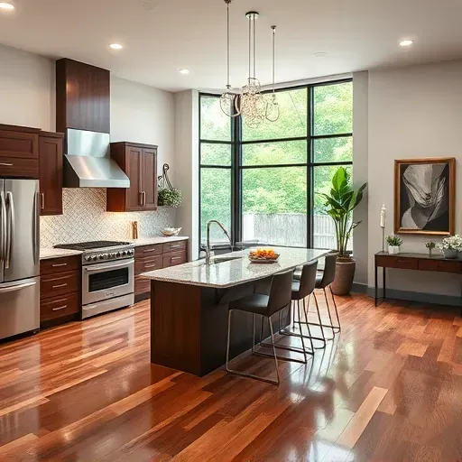Completed home remodeling project in Downingtown PA features a modern kitchen with granite countertops and custom cabinetry.