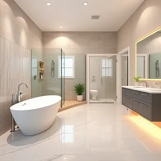 Beautifully remodeled bathroom in Landenberg PA with modern fixtures, freestanding tub, walk-in shower, and elegant decor.