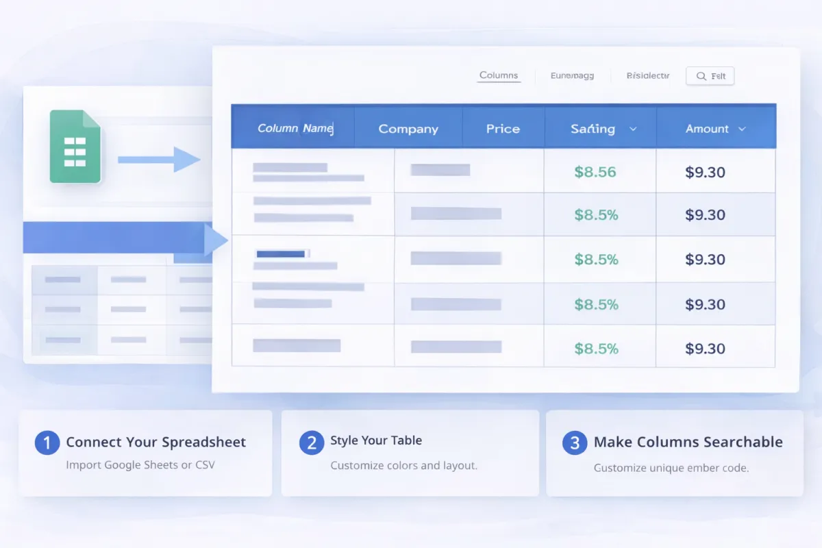 Sortable online table powered by spreadsheet
