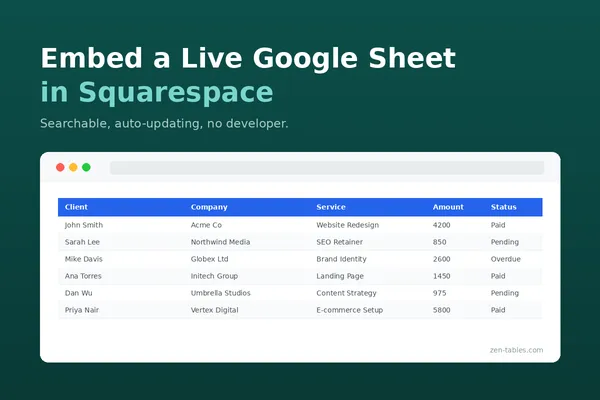 How to Embed a Google Sheet in Squarespace (Live, Searchable, No Developer)