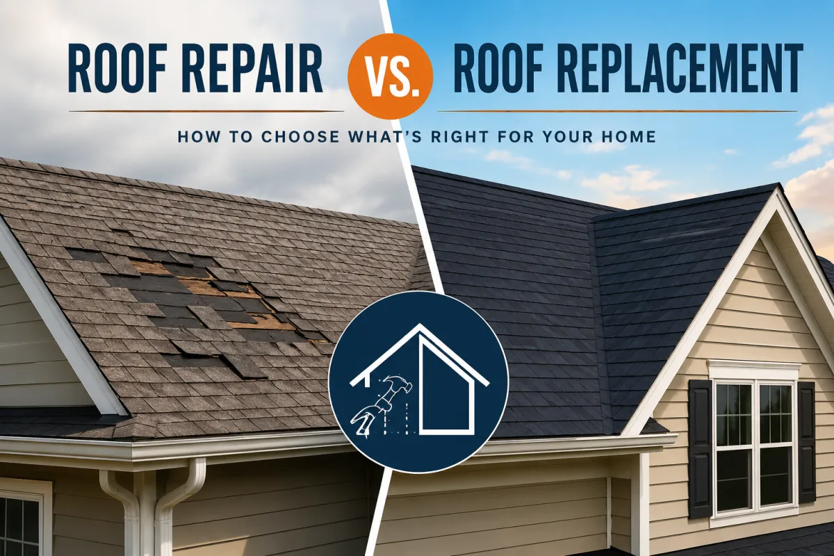 Roofing contractor inspecting a roof for repair or replacement