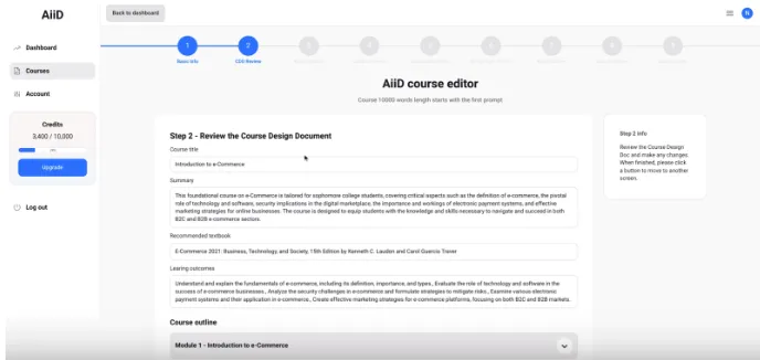 AiiD course editor create course content with AI