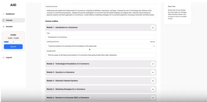 AiiD course design document create course content with AI