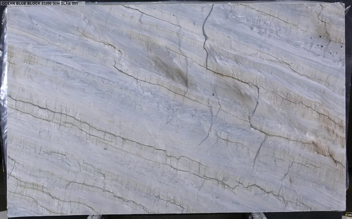 Designer-selected quartz, granite, and quartzite slabs in Chicago showroom