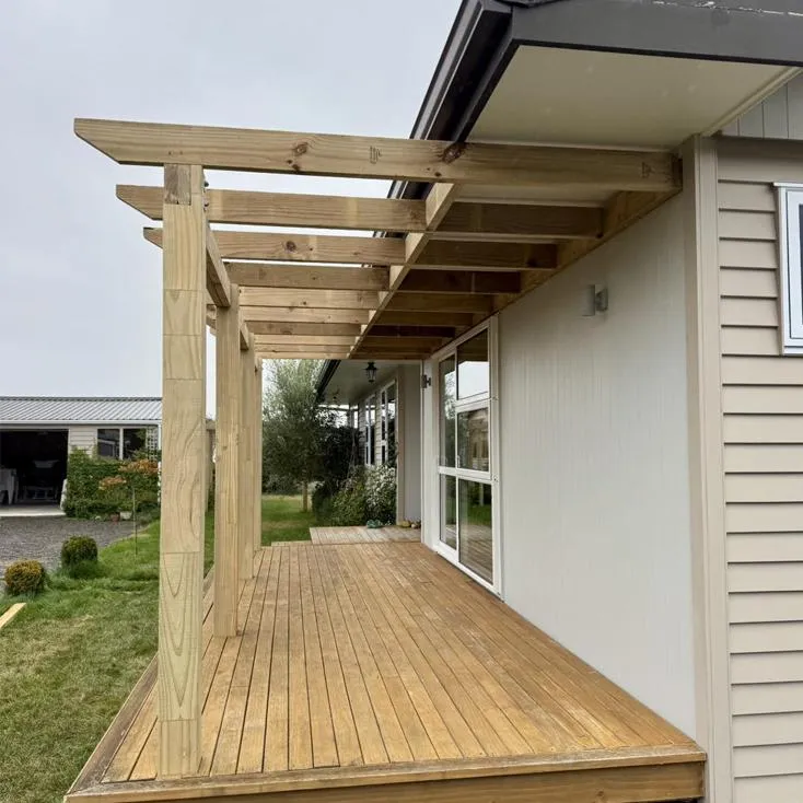 Timber pergola and deck attached to home demonstrating pergola and deck building services in Hawke's Bay by Mitch's Maintenance