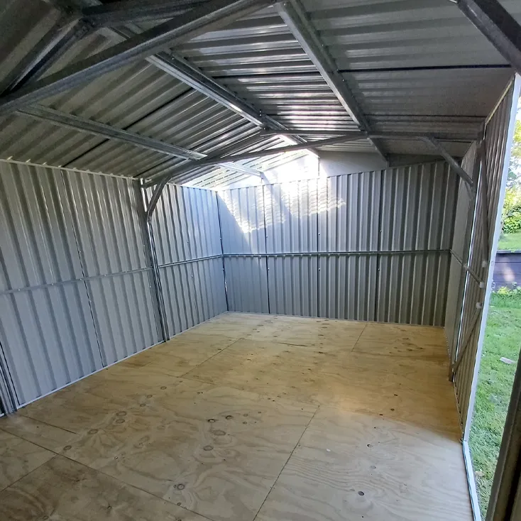 Newly assembled metal kitset shed interior highlighting kitset assembly services in Hastings, Hawke's Bay by Mitch's Maintenance