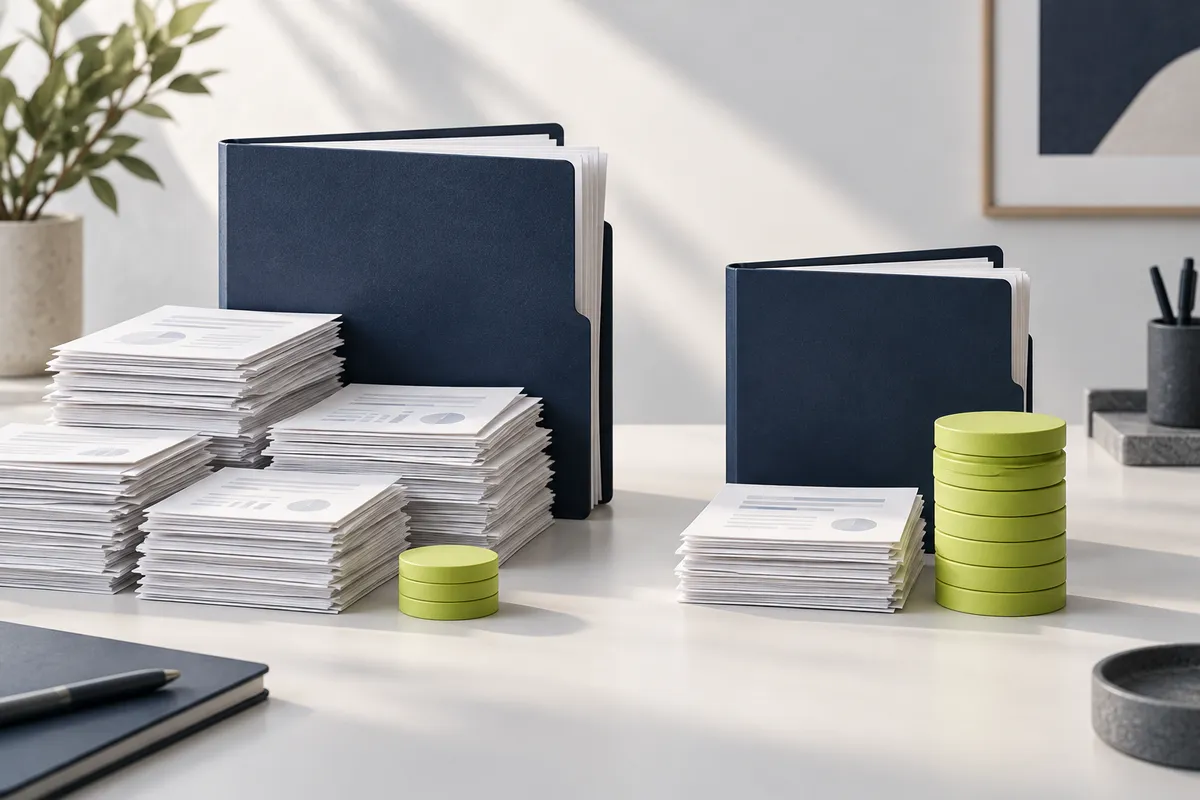 Deux dossiers clients comparant un volume élevé de factures à une contribution plus faible, et un volume réduit à une contribution plus importante.