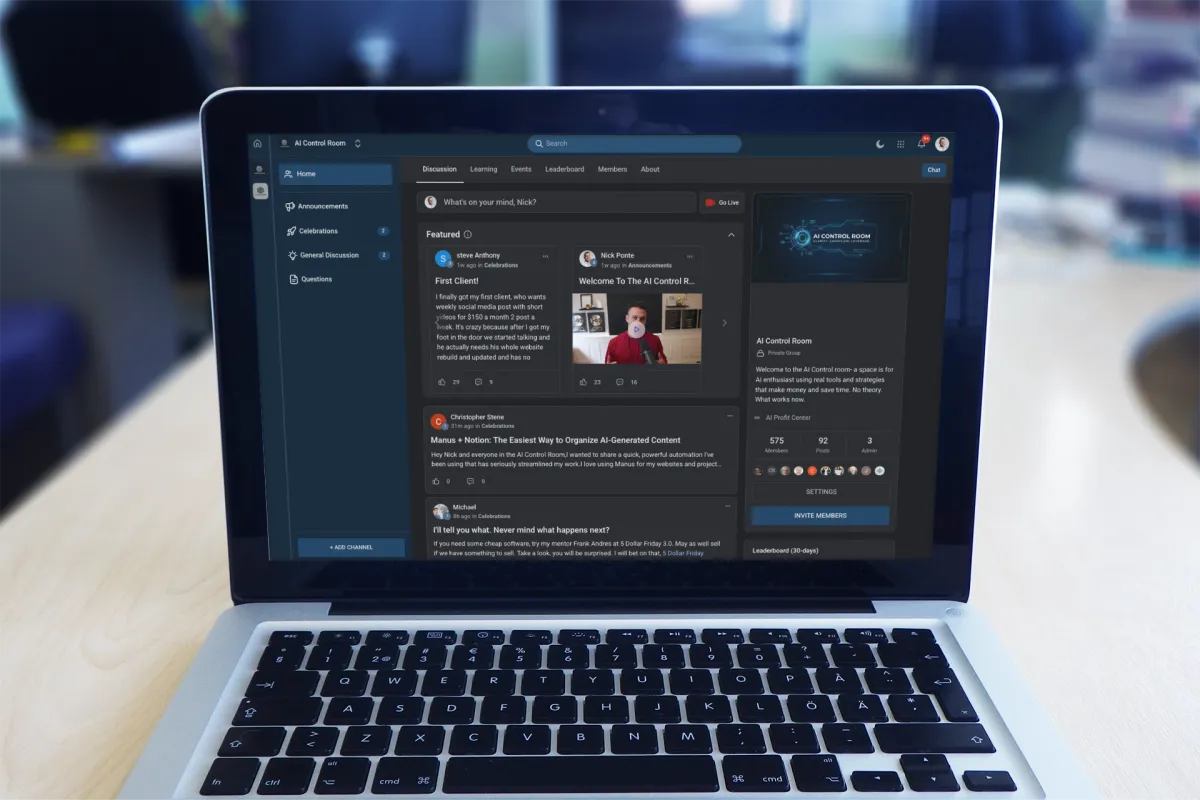 Screenshot montage of AI Control Room community dashboard and live call grid