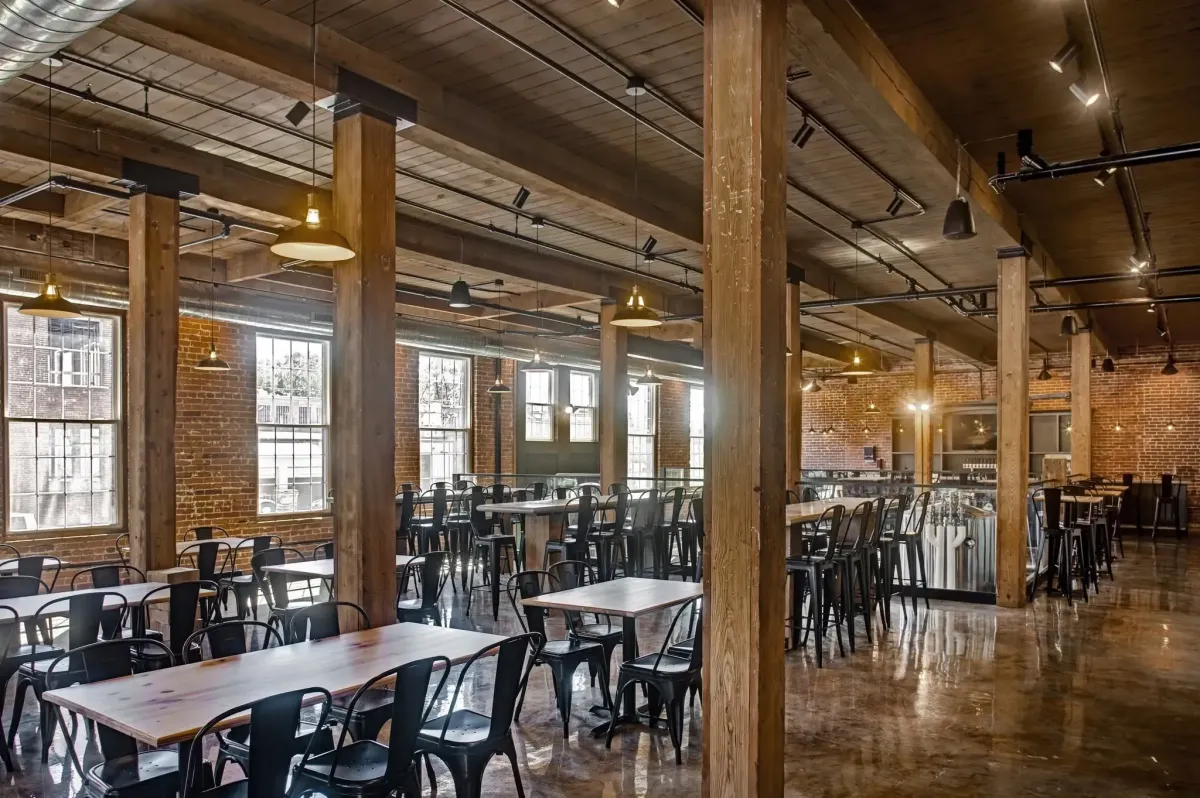 Interior dining area at Black Cap Brewing Company brew pub in Red Lion, PA.