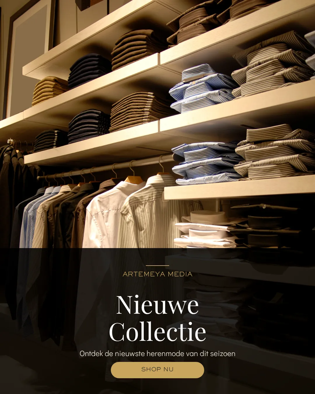 Portfolio voorbeeld van een social media advertentie voor een kledingwinkel met nieuwe herenmode collectie