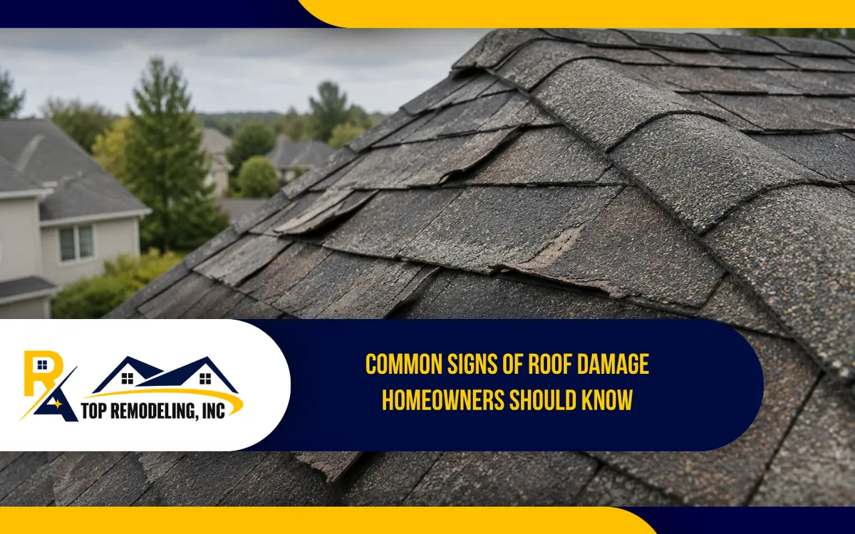 Signs of roof damage shown by curled and worn shingles