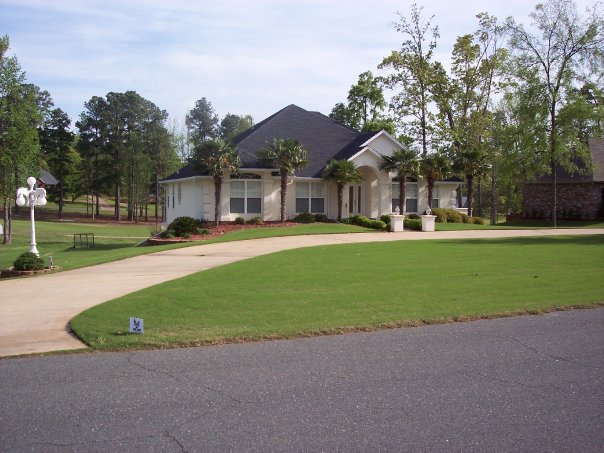 Recent landscaping work showing outdoor lighting