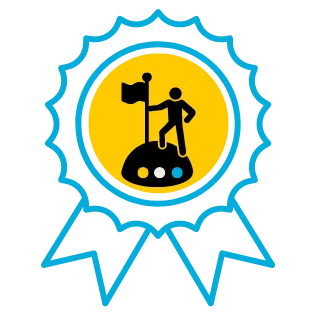 Icon of a badge with a person holding a flag, signifying the Founding Member Badge that showcases status and leadership within the Business Power Hub community.