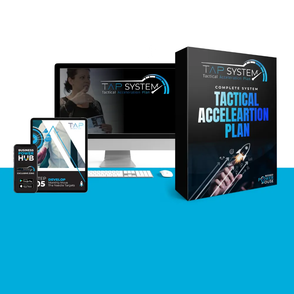 Visual advertisement promoting the TAP (Tactical Acceleration Plan) programs, showcasing a variety of educational tools and resources in a virtual box format.