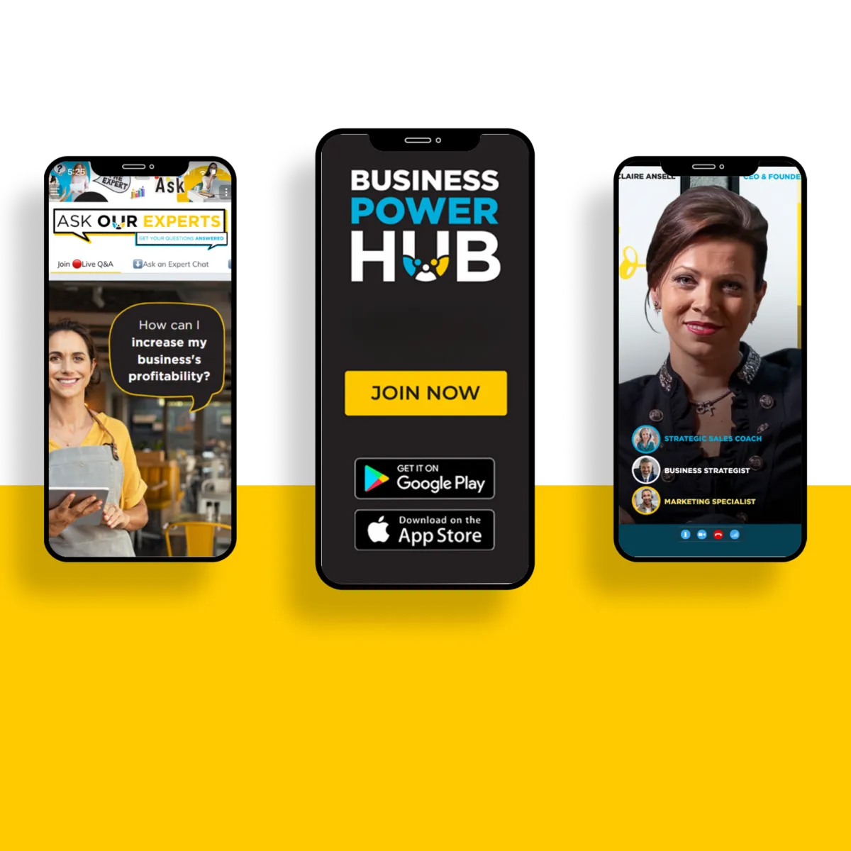 Visual promoting the Business Power Hub and join for free now