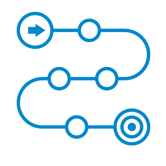 Icon of a route with connected points, symbolizing a strategic plan for achieving business goals using the TAP system.