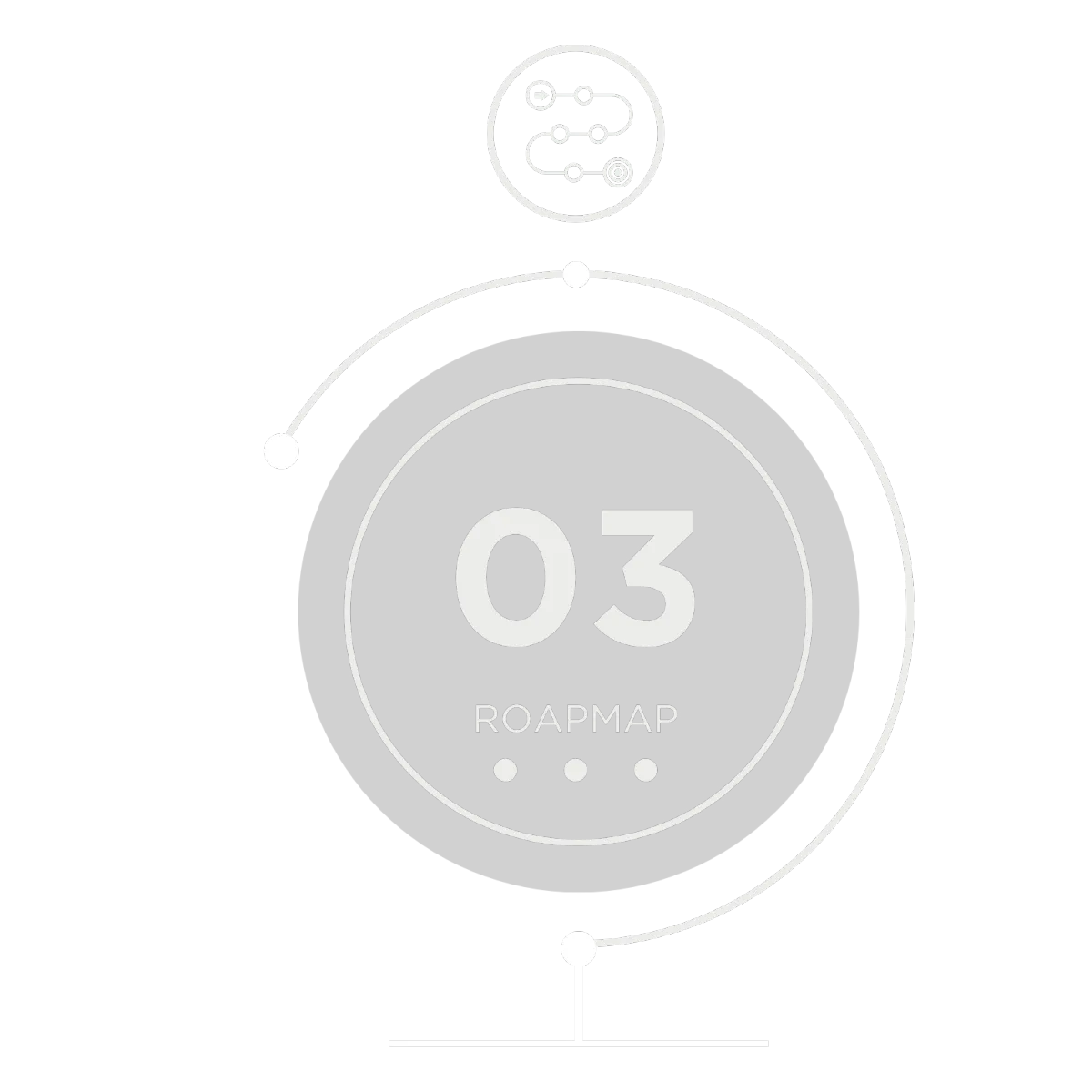 Circular icon labeled 'Roadmap' with a flowchart symbol, representing the creation of a custom tactical plan to achieve business goals through a step-by-step process.