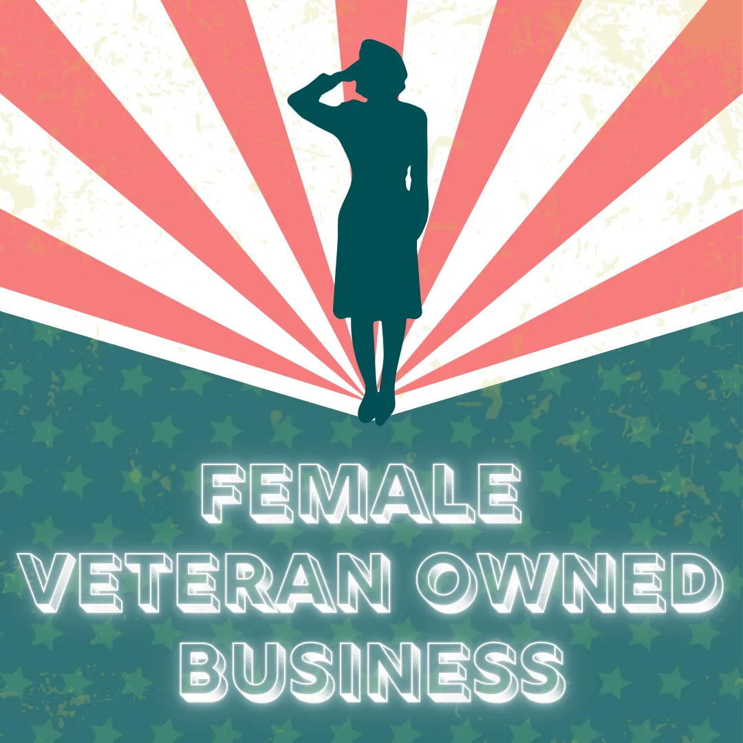 Female Veteran Business Owner  image with a woman saluting on a patriotic background