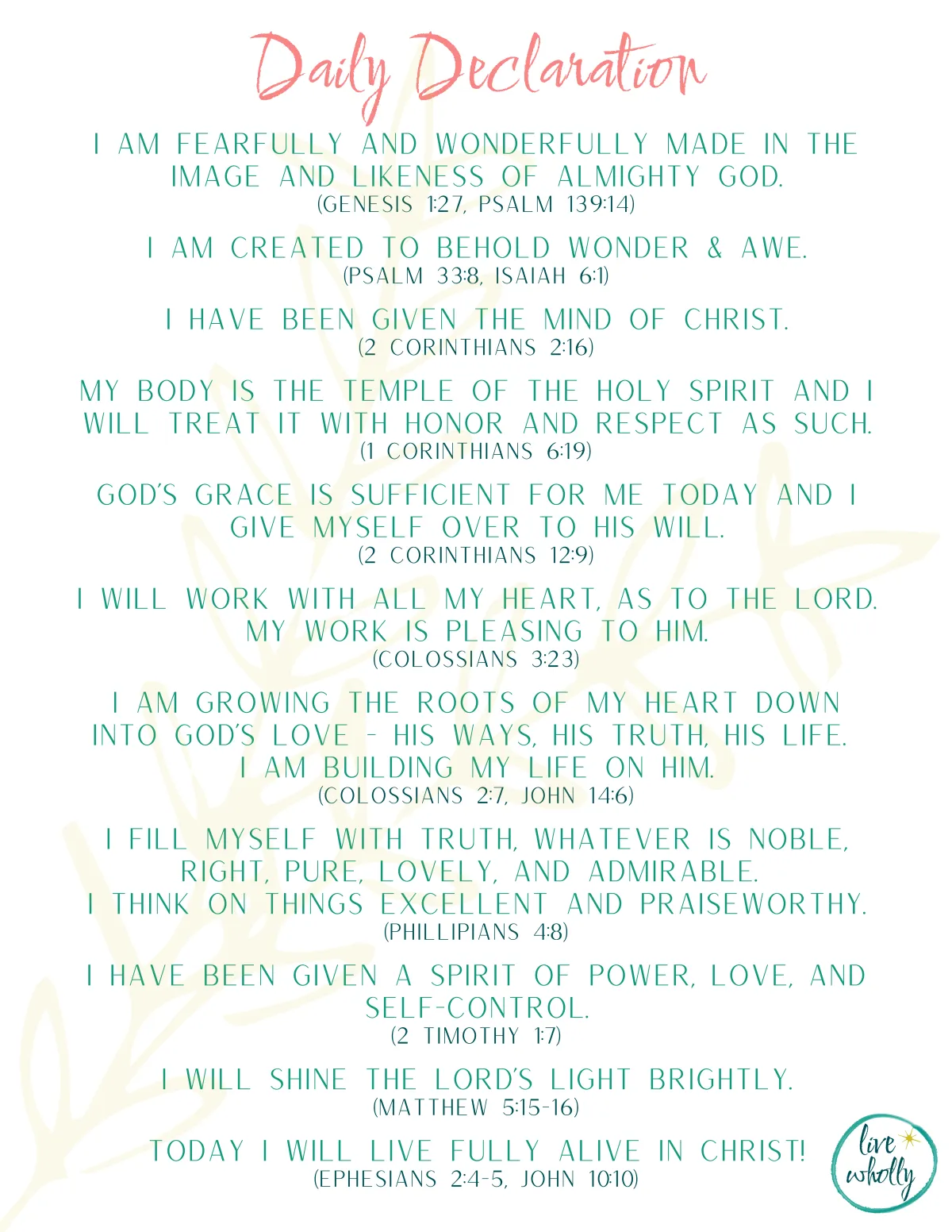 Daily Declaration freebie to start your day with affirmations of health and identity.