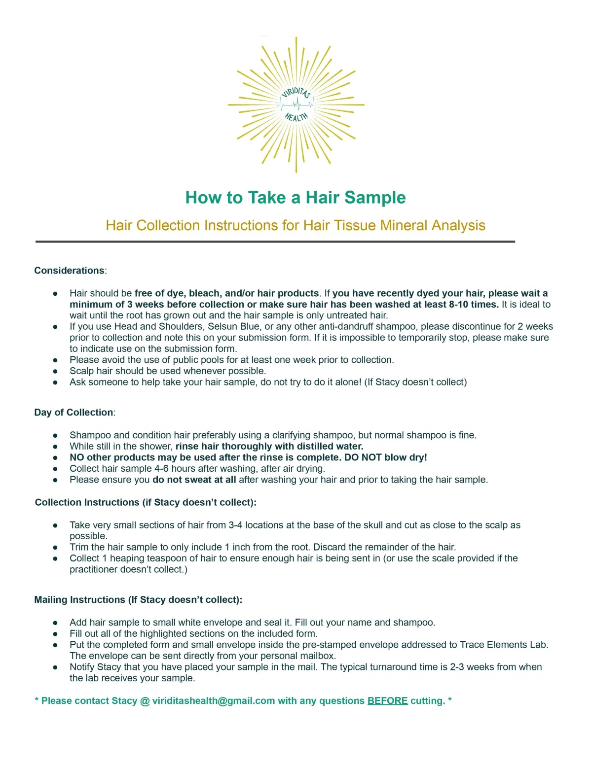 hair sample collection info sheet