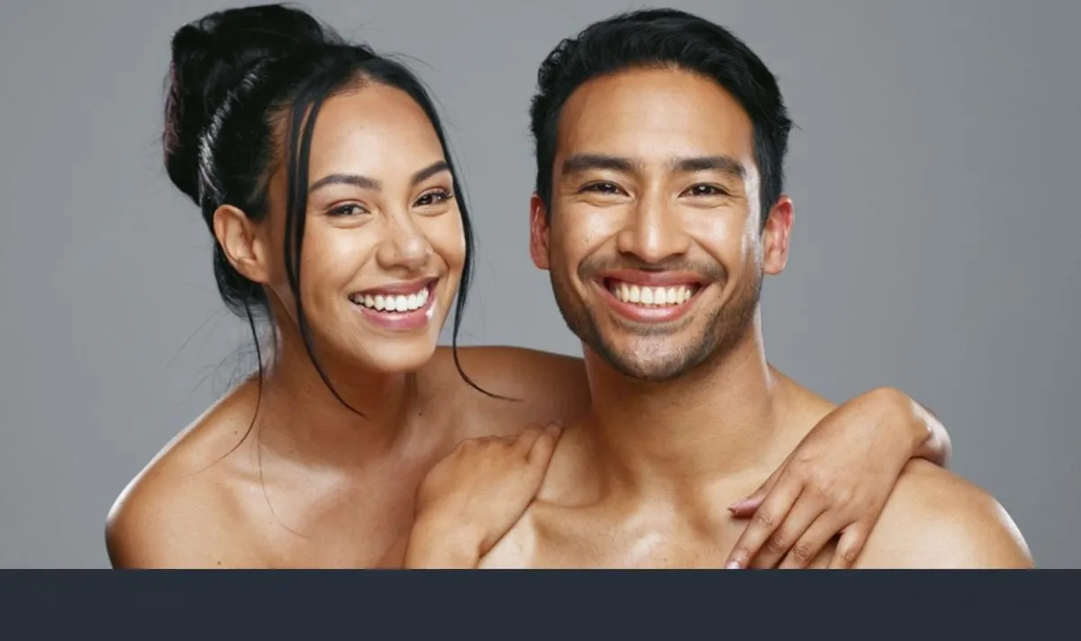 Couple with healthy glowing skin following a daily skincare routine in Calgary