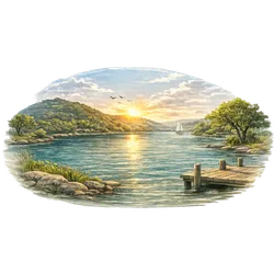 Peaceful Lake Travis shoreline in Lago Vista TX at golden hour