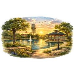 Leander, Texas city park and water tower illustration