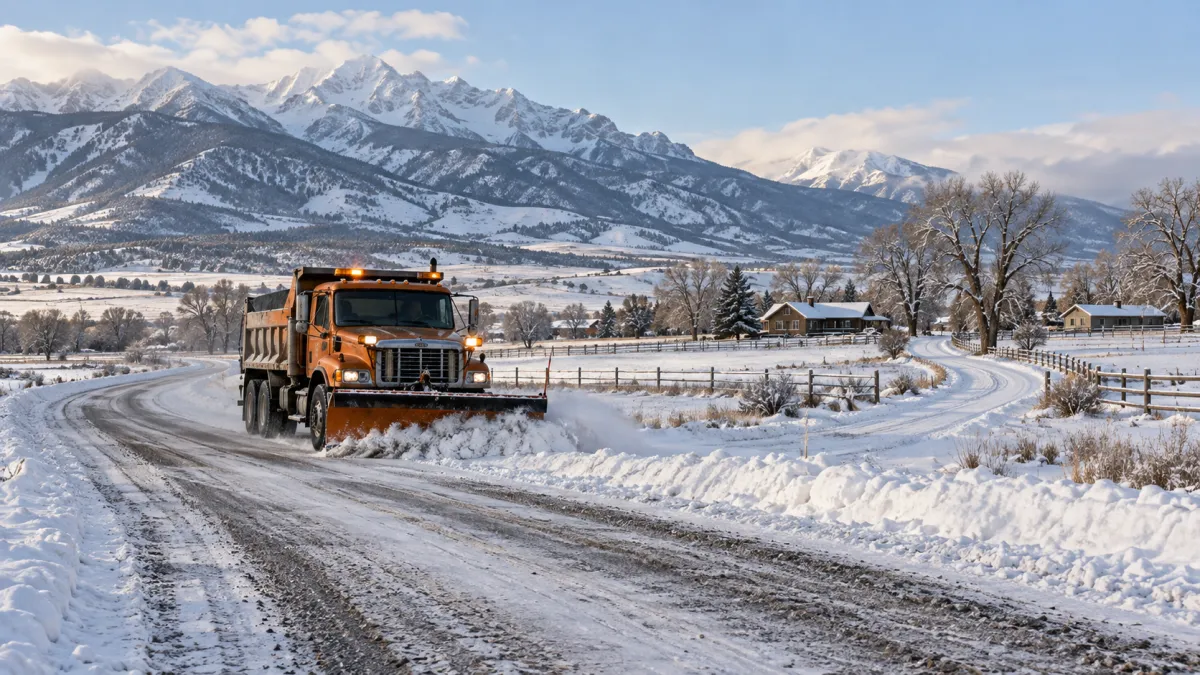 Editorial cover: who plows your road in Park County, Montana? Four kinds of road, four answers. Winter 2026