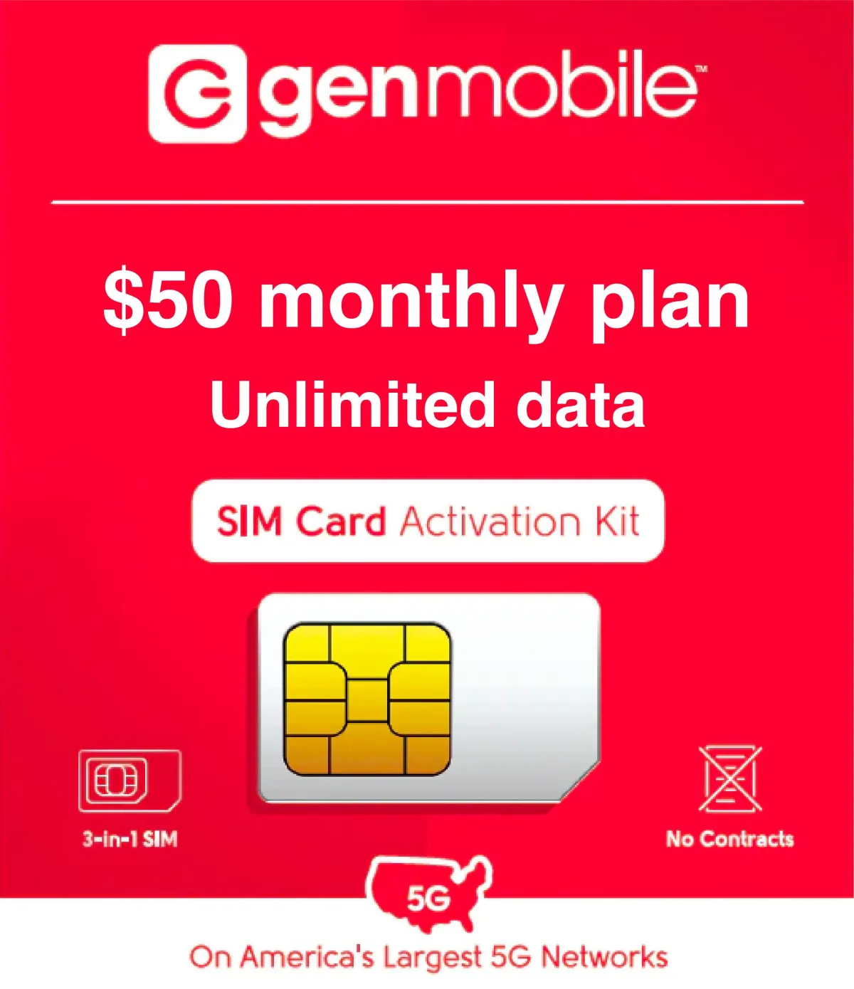 GenMobile Prepaid SIM  $50/month plan