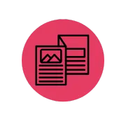 hot pink circle with a black coffee much with a white outline