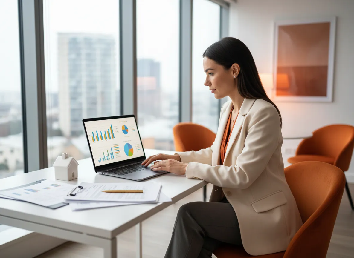 Real estate agent reviewing home price market analysis