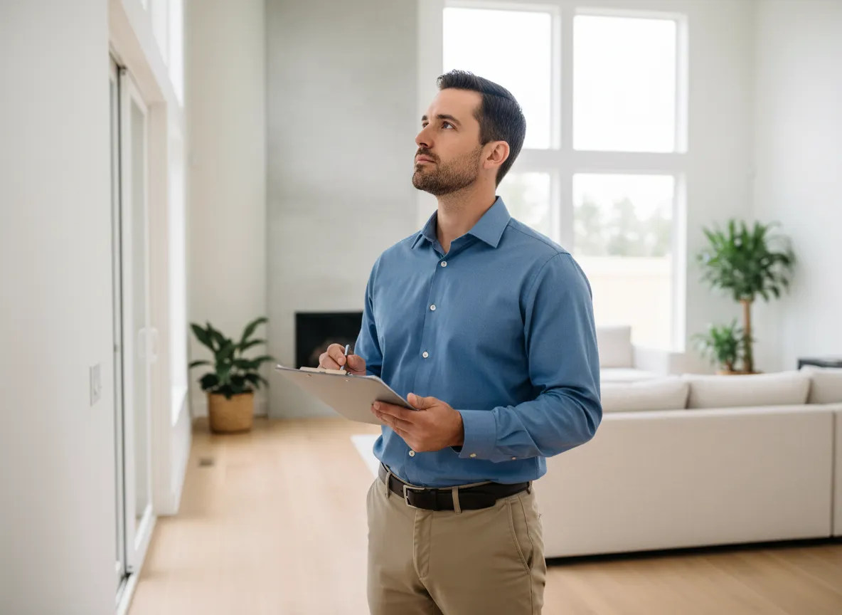 Home inspector reviewing property before closing
