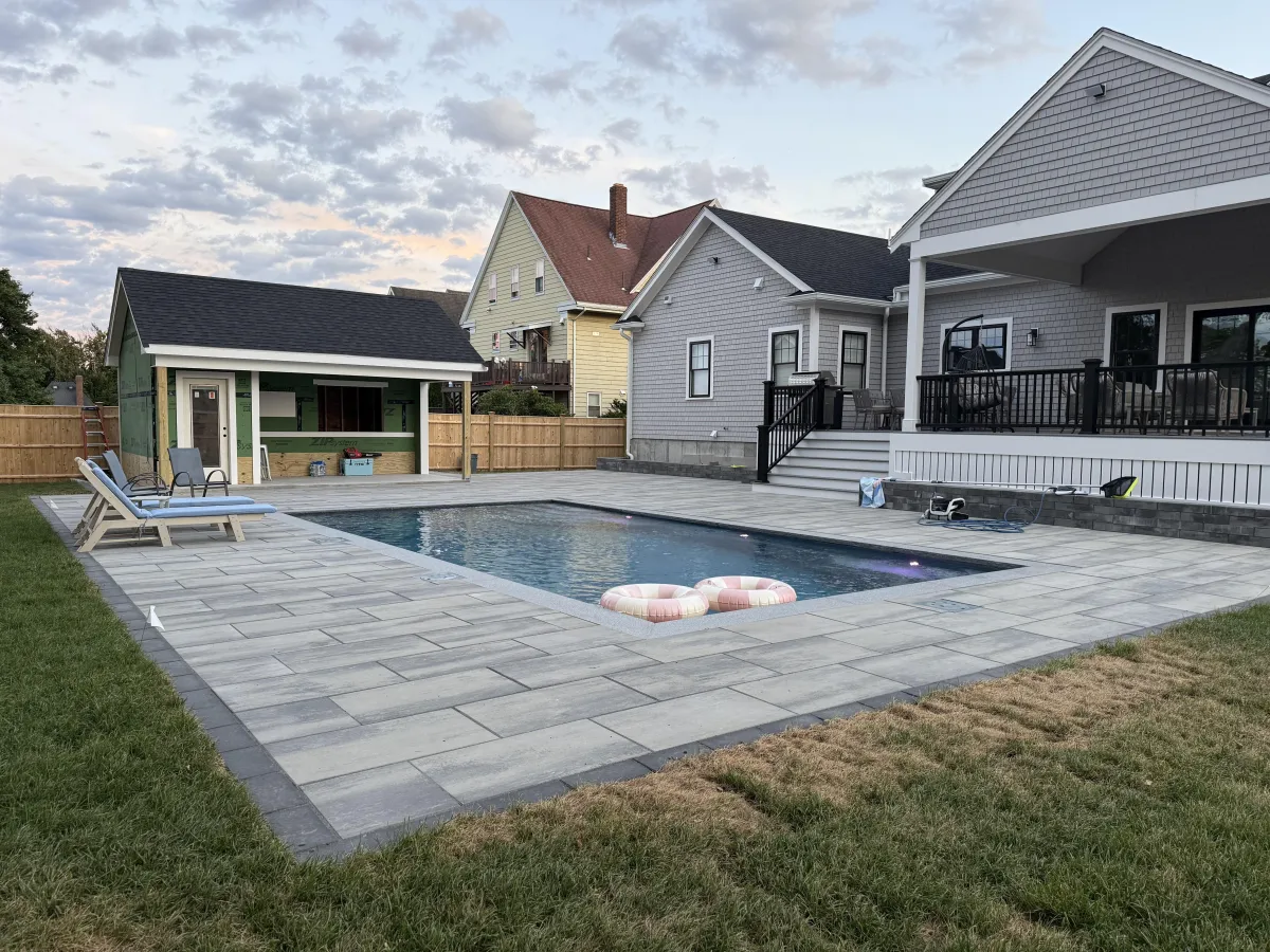 Close up of architectural pool coping stones