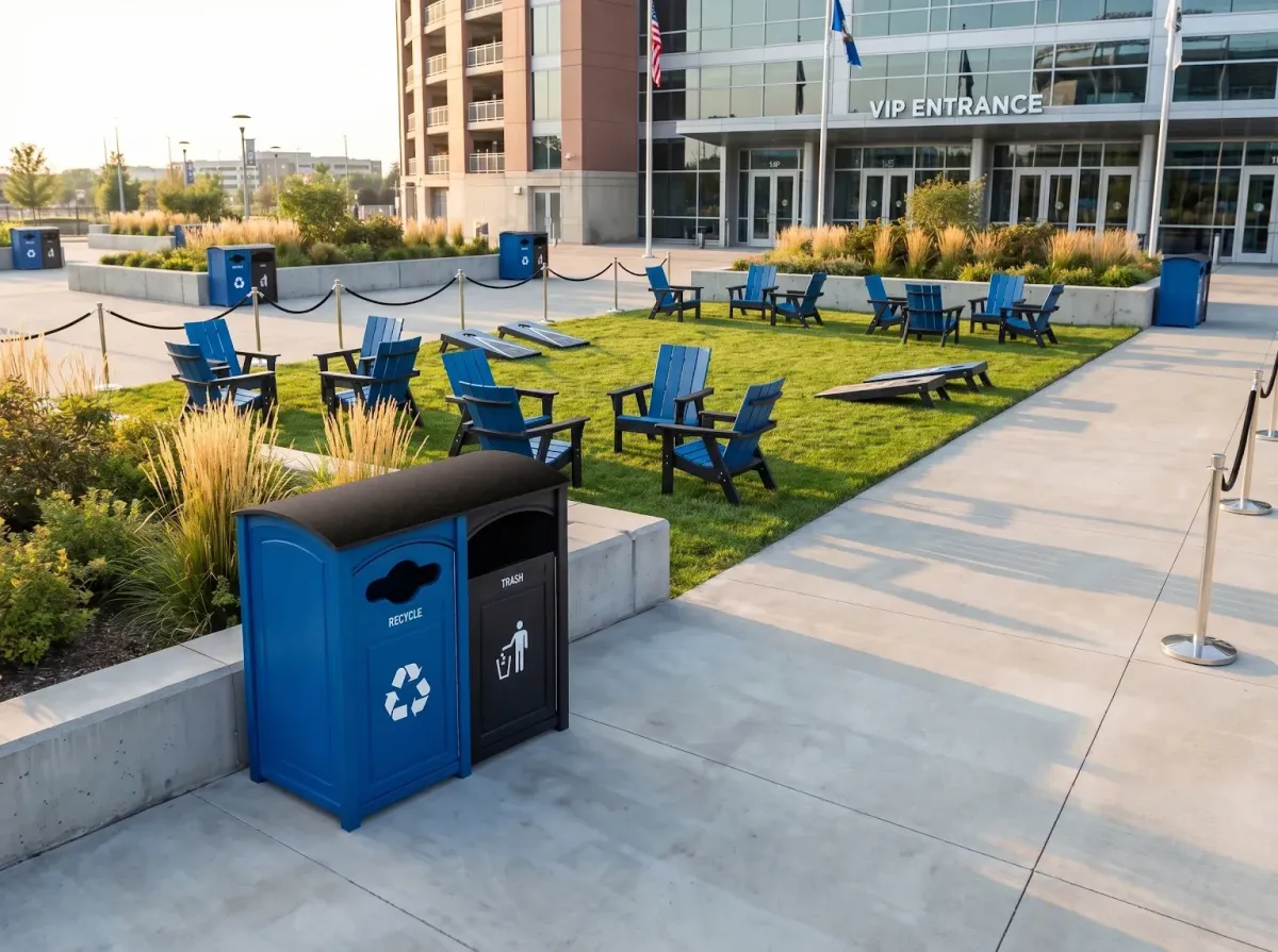 Matching park benches and coordinated site furnishings