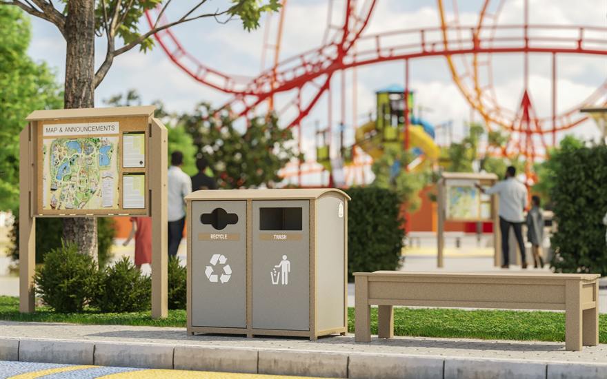 Coordinated Max-R Attractions Program waste and recycling stream collection in theme park setting