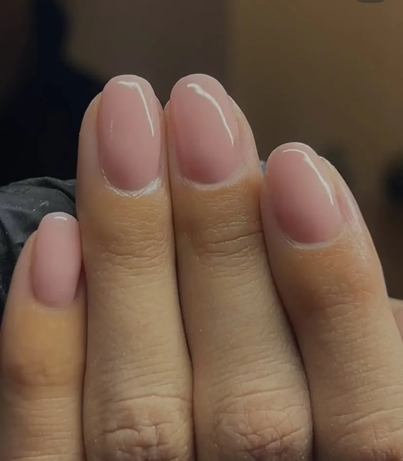Glossy soft pink nails, by Beauty by Amy