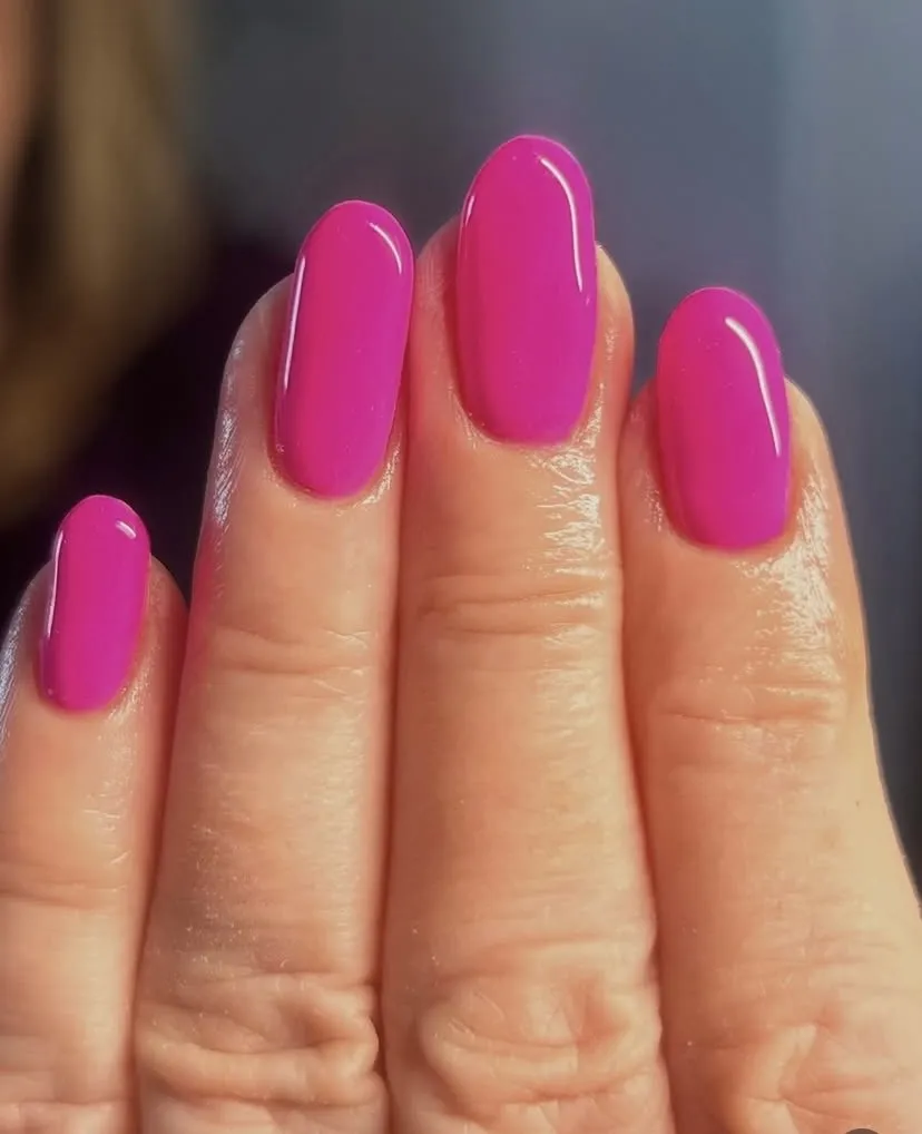 Glossy bright fuchsia nails, by Beauty by Amy