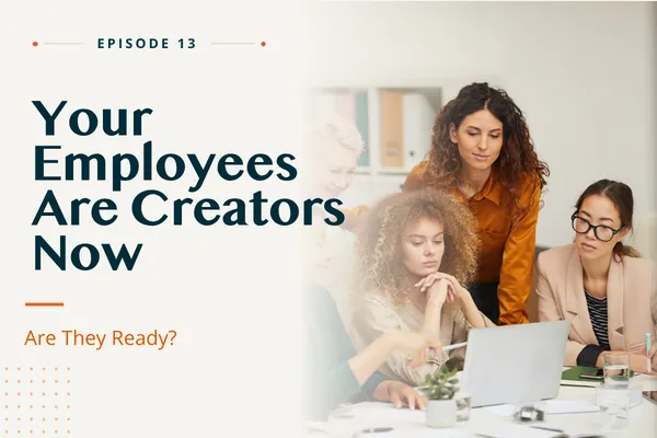Employees in a business meeting discussing social media strategy, brand reputation and content guidelines.