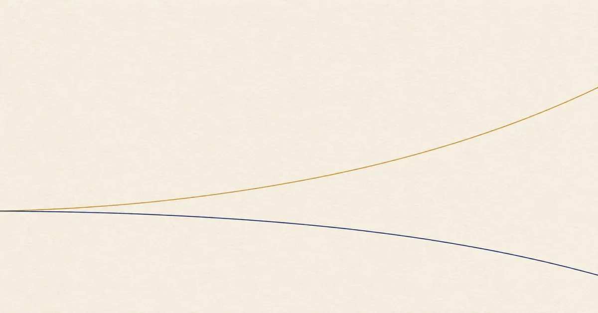 Two diverging lines, one falling and one rising, representing Santa Barbara's June median and average sale prices moving in opposite directions.