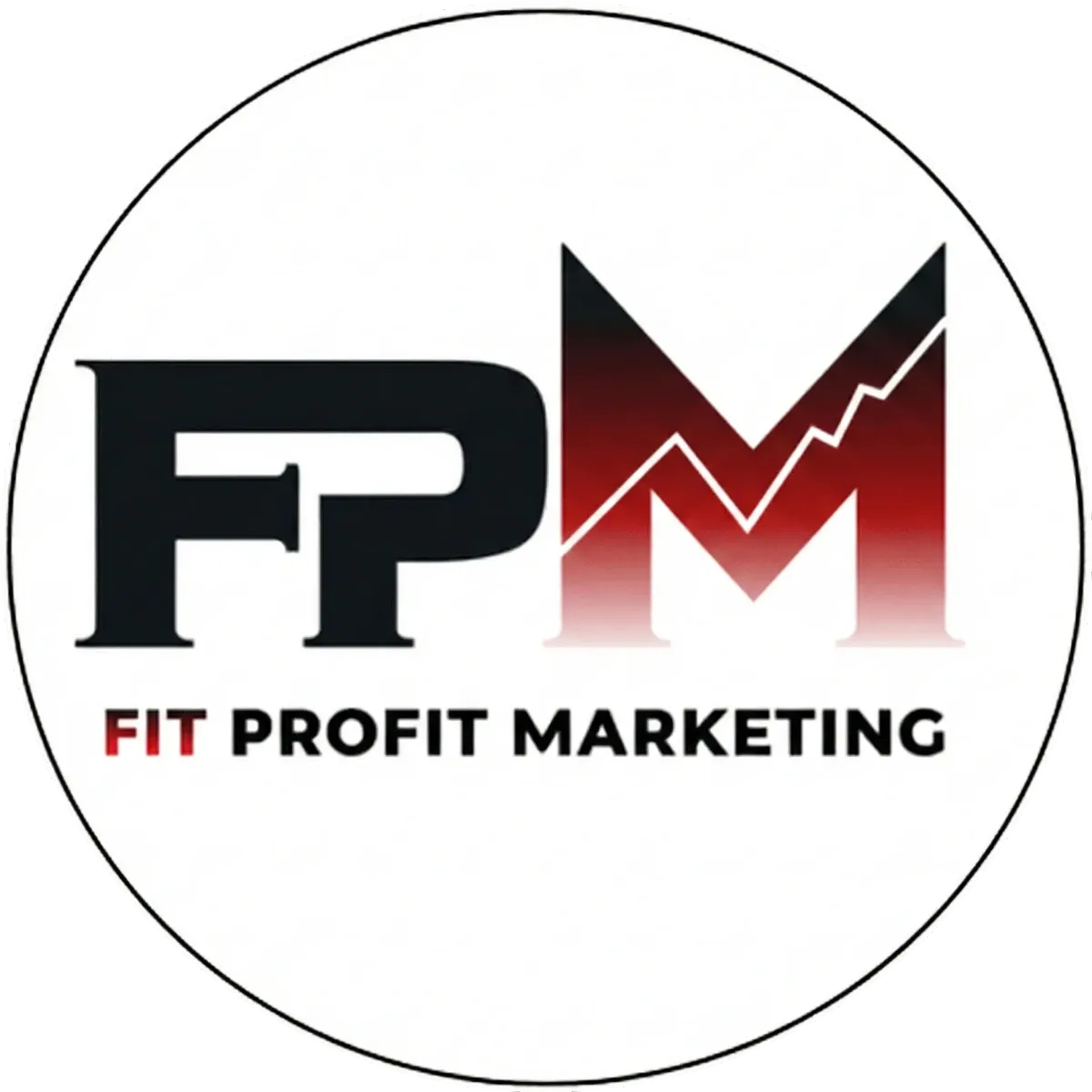 Fit Profit Marketing logo featuring the bold letters “FPM” with a rising graph embedded in the letter “M” and the words “Fit Profit Marketing” below. Represents a data-driven AI automation company helping combat gyms and martial art studios grow profitably.