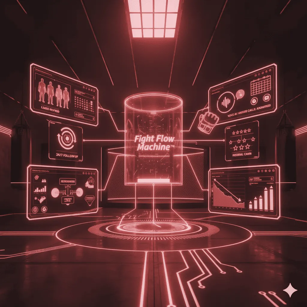 a holographic illustration of what a backend looks like with the fight flow system installed within a combat gym