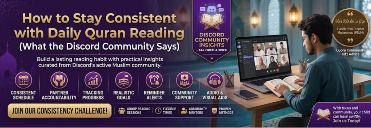 Illustration of a student reading the Quran—visual for staying consistent with daily Quran reading (Noor Ul Quran Institute)