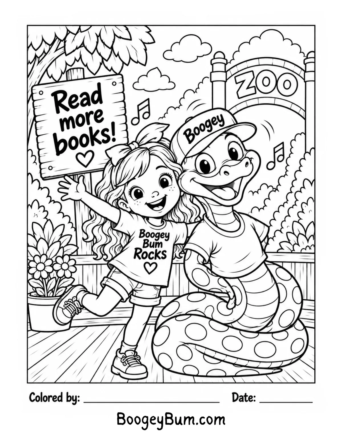 BoogeyBum Coloring Page with Amelia and anaconda