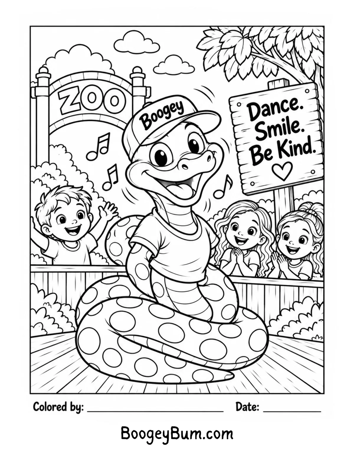 Boogey Bum smiling coloring sheet