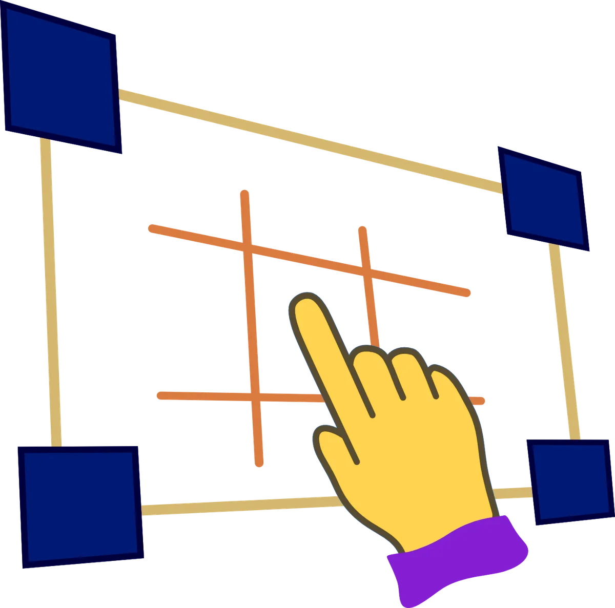 Grid and hand symbol representing the Calibrate phase of Character Compass