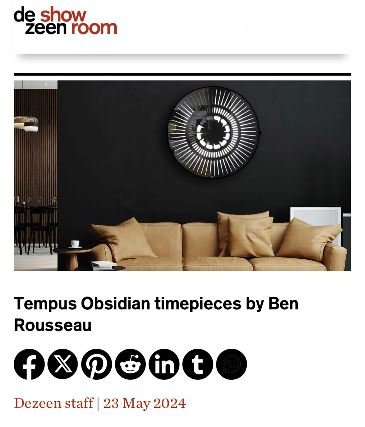 Dezeen Showroom: Tempus Obsidian timepieces by Ben Rousseau, May 2024