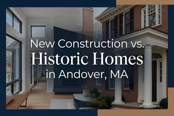 Streetscape in Andover MA with historic and new homes