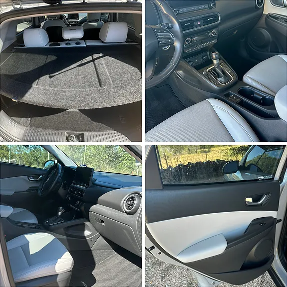 Collage showing a clean car interior, including trunk, dashboard, seats, and door panels after professional detailing.
